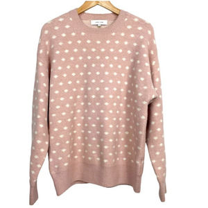 John + Jenn Polka Dot Sweater L Fuzzy Pink Knit Jumper